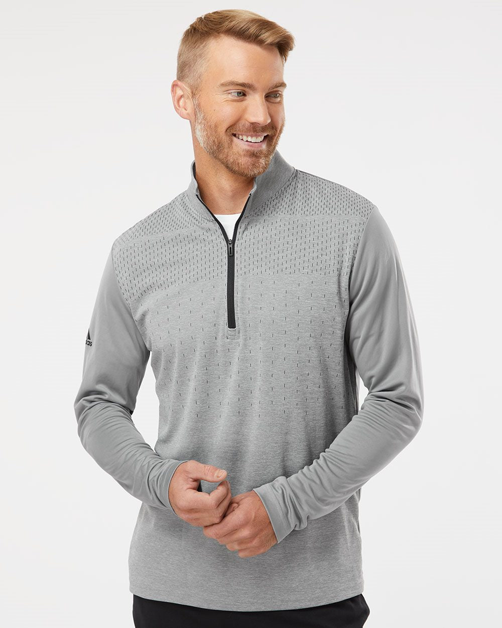 Adidas Men's Ultimate365 Heather Block Printed Quarter-Zip Pullover A522