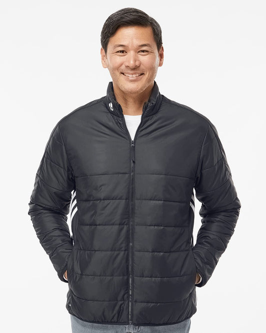 Adidas Men's 3 Stripe Puffer Full-Zip Jacket A570