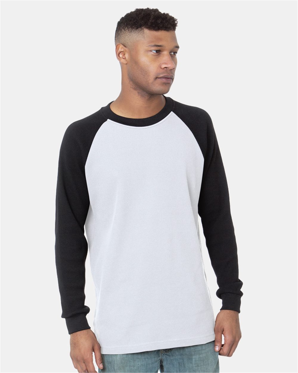 Bayside Men's USA-Made Heavyweight Waffle Knit Thermal Raglan T-Shirt 8211