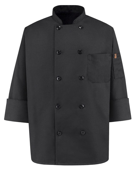 Chef Designs Ten Pearl Button Black Chef Coat 0425