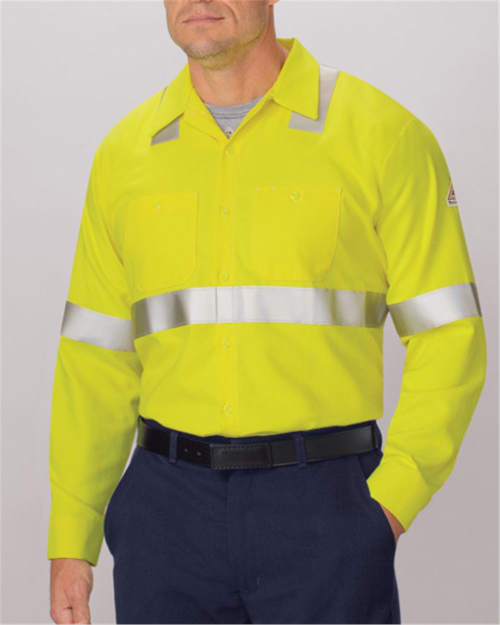 Bulwark Men's Tall High Visibility Long Sleeve Work Shirt SMW4T