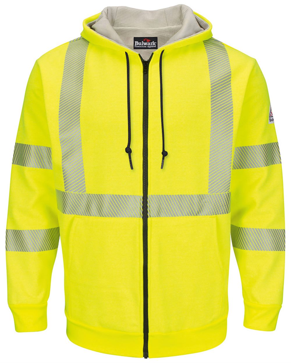 Bulwark Men's Tall Hi-Visibility Zip-Front Hooded Fleece Sweatshirt with Waffle Lining SMZ4HVT