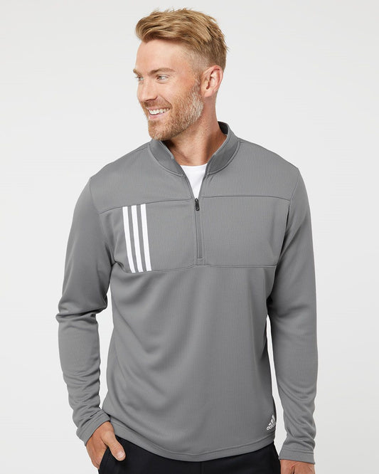 Adidas Men's 3-Stripe Double Knit Quarter-Zip Pullover A482