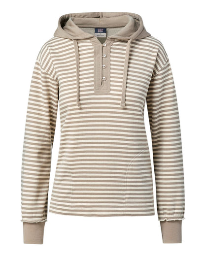 MV Sport Women's Alina Henley Hooded Sweatshirt W24128 #color_Atmosphere/ Ecru Stripe
