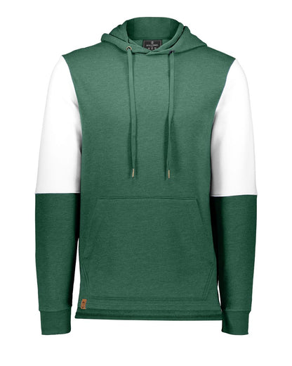 Holloway Men's All-American Team Fleece Colorblocked Hooded Sweatshirt 222581 #color_Dark Green Heather/ White