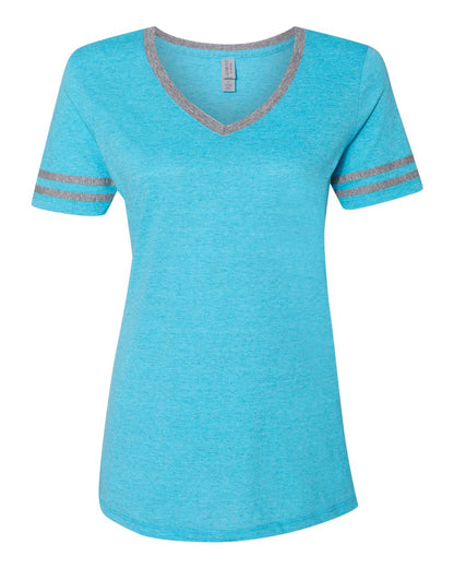 JERZEES Women's Varsity Triblend V-Neck T-Shirt 602WVR #color_Caribbean Blue/ Oxford