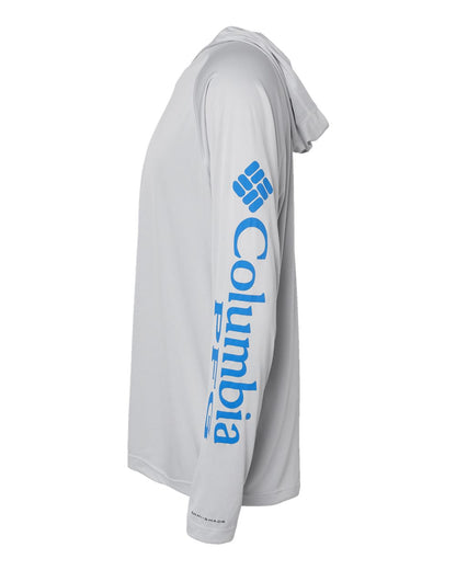 Columbia Unisex PFG Terminal Tackle™ Hooded Long Sleeve T-Shirt 212482 #color_Cool Grey/ Vivid Blue