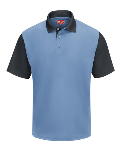 Red Kap Men's Performance Knit Color-Block Polo SK56 #color_Medium Blue/ Charcoal