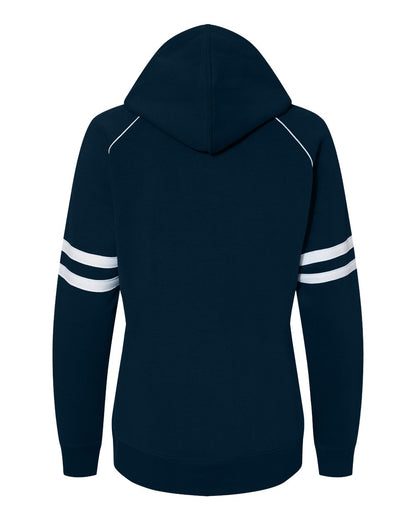 J. America Women's Varsity Fleece Piped Hooded Sweatshirt 8645 #color_Navy