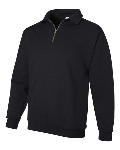 JERZEES Unisex Super Sweats NuBlend® Quarter-Zip Cadet Collar Sweatshirt 4528MR #color_Black
