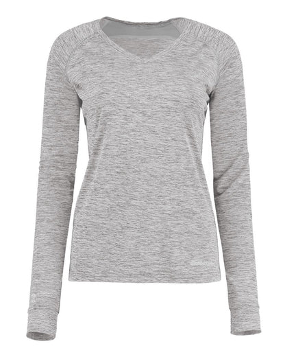 Holloway Women's Electrify CoolCore® Long Sleeve V-Neck T-Shirt 222770 #color_Athletic Grey Heather