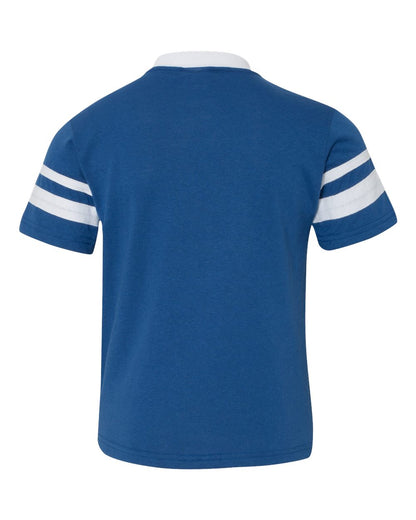 Augusta Sportswear Youth V-Neck Jersey with Striped Sleeves 361 #color_Royal/ White