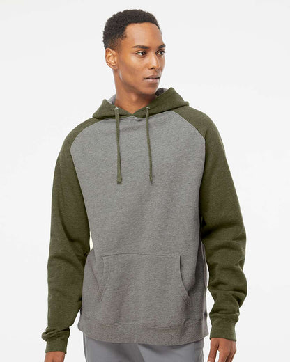 Independent Trading Co. Raglan Hooded Sweatshirt IND40RP #colormdl_Gunmetal Heather/ Army Heather