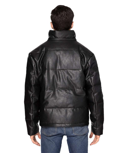 Threadfast Apparel Unisex Vegan Leather Puffer Jacket 397J #colormdl_Black Vegan Leather