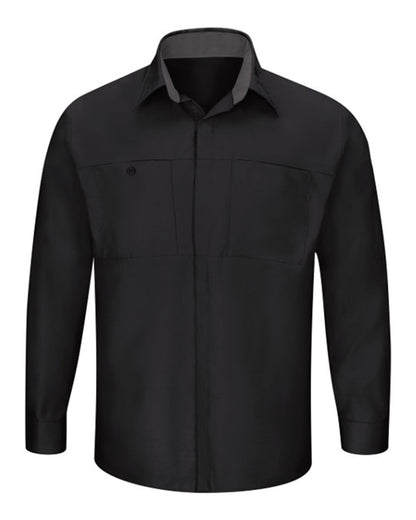 Red Kap Men's Tall Performance Plus Long Sleeve Shirt with OilBlok Technology SY32T #color_Black/ Charcoal