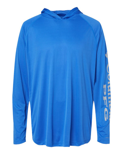 Columbia Unisex PFG Terminal Tackle™ Hooded Long Sleeve T-Shirt 212482 #color_Vivid Blue/ Cool Grey