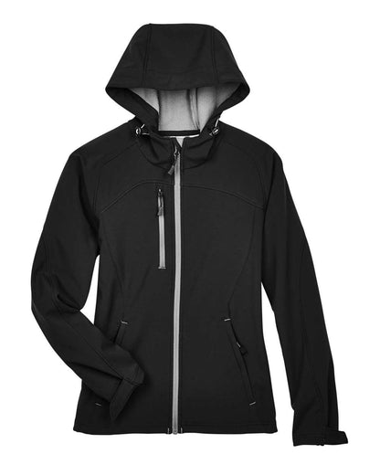 North End Women's Prospect Two-Layer Fleece Bonded Soft Shell Hooded Jacket 78166 #color_Black