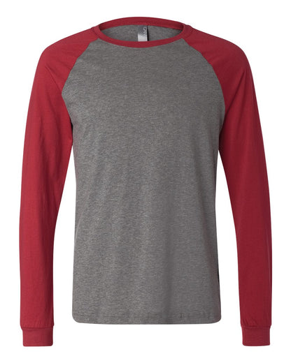 BELLA + CANVAS Men's Long Sleeve Jersey Baseball Tee 3000 #color_Deep Heather/ Cardinal