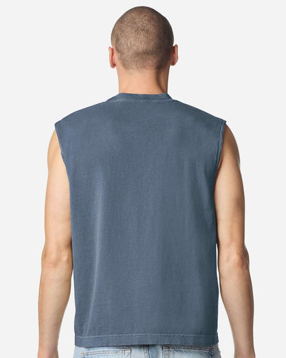 American Apparel Unisex Heavyweight Cotton Garment-Dyed Mid-Length Muscle Tee 207GD #colormdl_Faded Navy