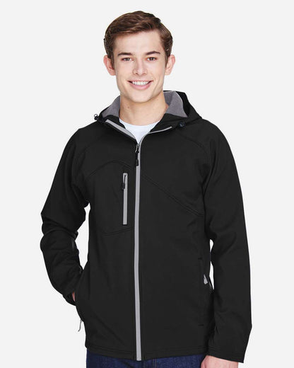 North End Men's Prospect Two-Layer Fleece Bonded Soft Shell Hooded Jacket 88166 #colormdl_Black