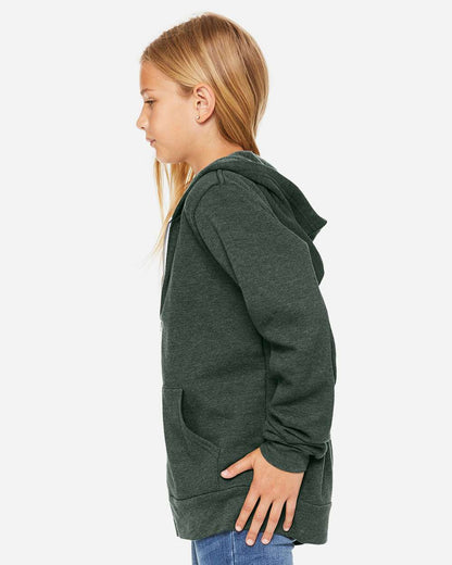 BELLA + CANVAS Youth Sponge Fleece Full-Zip Hoodie Sweatshirt 3739Y #colormdl_Heather Forest
