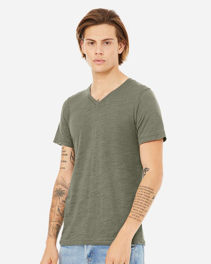 BELLA + CANVAS Unisex Textured Jersey V-Neck Tee 3655 #colormdl_Olive Slub