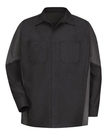 Red Kap Men's Long Sleeve Automotive Crew Shirt SY10 #color_Black/ Charcoal