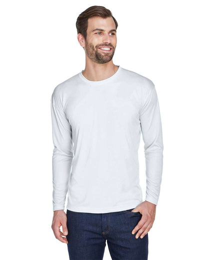 UltraClub Men's Cool & Dry Sport Long Sleeve Performance Interlock T-Shirt 8422 #colormdl_White