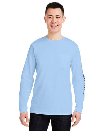 vineyard vines Unisex Long Sleeve Pocket T-Shirt V021214 #colormdl_Jet Black/ Blue Blazer