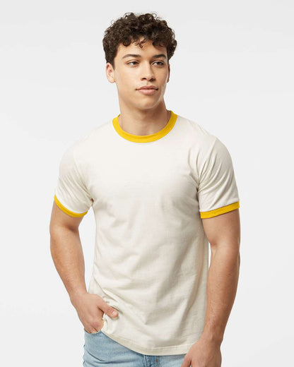 Tultex Fine Jersey Ringer T-Shirt 246 #colormdl_Vintage White/ Mellow Yellow