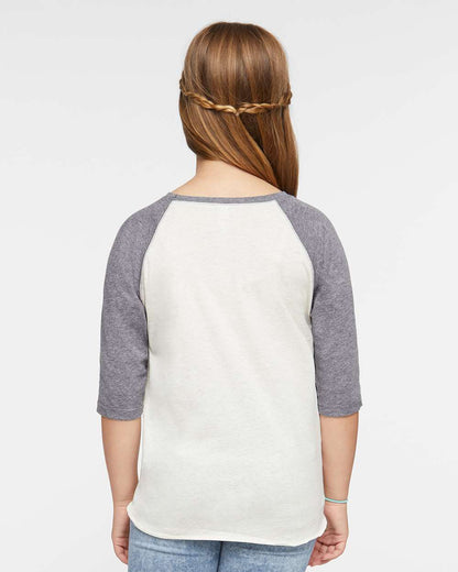LAT Youth Baseball Fine Jersey Three-Quarter Sleeve Tee 6130 #colormdl_Natural Heather/ Granite Heather