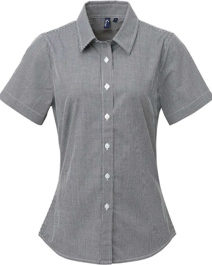 Artisan Collection by Reprime Women's Microcheck Gingham Short Sleeve Cotton Dress Shirt RP321 #color_Black/ White