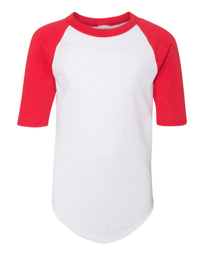 Augusta Sportswear Youth Three-Quarter Sleeve Baseball Jersey 4421 #color_White/ Red