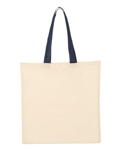 Q-Tees Economical Tote with Contrast-Color Handles QTB6000 #color_Natural/ Navy