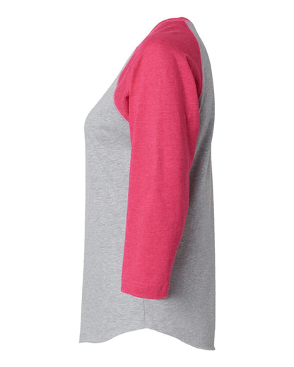 LAT Women's Baseball Fine Jersey Three-Quarter Sleeve Tee 3530 #color_Vintage Heather/ Vintage Hot Pink