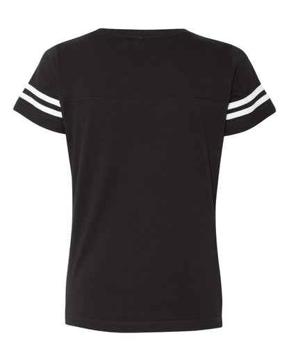 LAT Women's Football V-Neck Fine Jersey Tee 3537 #color_Black Solid/ White