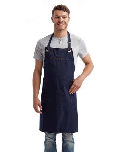 Artisan Collection by Reprime Barley Contrast Stitch Recycled Bib Apron RP121 #colormdl_Navy/ Camel