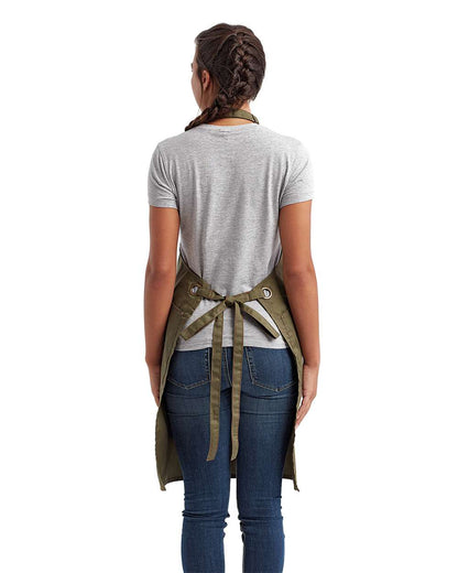 Artisan Collection by Reprime Barley Contrast Stitch Recycled Bib Apron RP121 #colormdl_Olive/ Chestnut