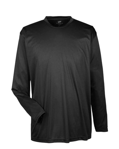 UltraClub Men's Cool & Dry Sport Long Sleeve Performance Interlock T-Shirt 8422 #color_Black