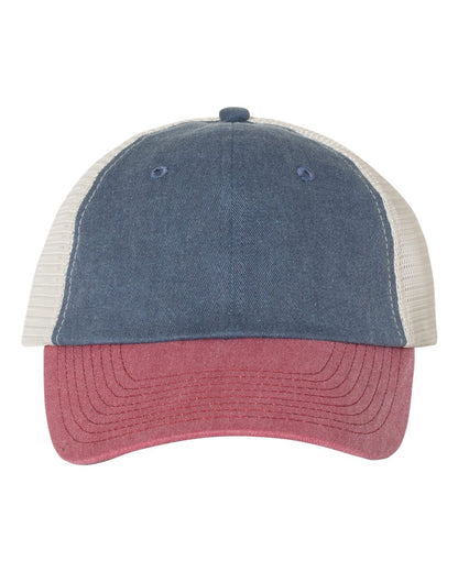 Valucap Pigment-Dyed Trucker Cap SP510 #color_Navy/ Cardinal/ Stone