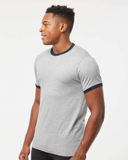 Tultex Fine Jersey Ringer T-Shirt 246 #colormdl_Heather Grey/ Navy