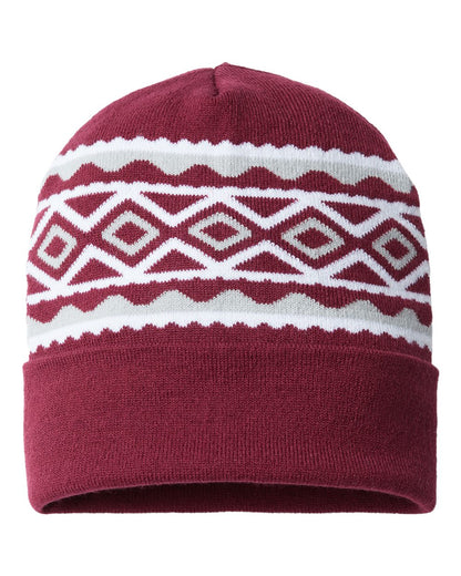 CAP AMERICA USA- Made Diamond Cuffed Beanie RKD12 #color_Maroon/ Silver