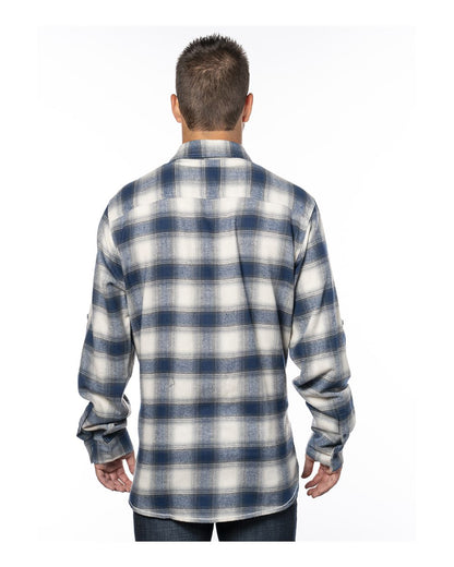 Burnside Yarn-Dyed Long Sleeve Flannel Shirt 8210 #color_Ecru/ Blue