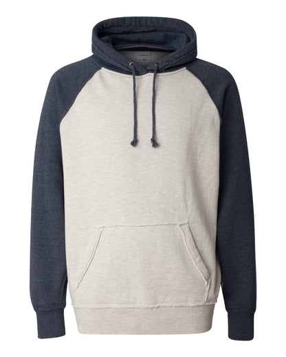 J. America Men's Vintage Heather Hooded Sweatshirt 8885 #color_Oatmeal Heather/ Vintage Navy Heather