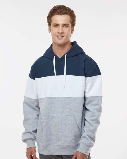 J. America Men's Varsity Fleece Colorblocked Hooded Sweatshirt 8644 #colormdl_Navy/ Oxford