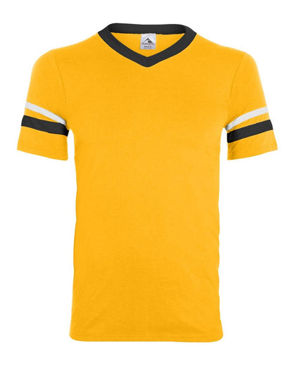 Augusta Sportswear V-Neck Jersey with Striped Sleeves 360 #color_Gold/ Black/ White