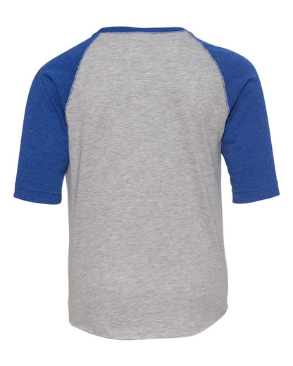 LAT Youth Baseball Fine Jersey Three-Quarter Sleeve Tee 6130 #color_Vintage Heather/ Vintage Royal