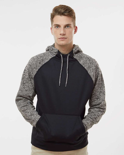 J. America Men's Colorblocked Cosmic Fleece Hooded Sweatshirt 8612 #colormdl_Black/ Charcoal Fleck