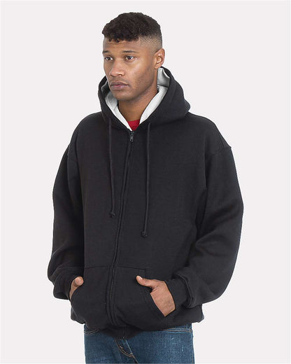 Bayside USA-Made Super Heavy Thermal Lined Full-Zip Hooded Sweatshirt 940 #colormdl_Black/ Cream