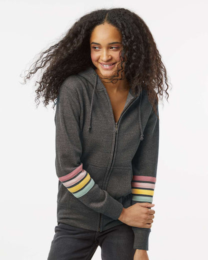 MV Sport Women's Striped Sleeves Full-Zip Hooded Sweatshirt W22732 #colormdl_Charcoal